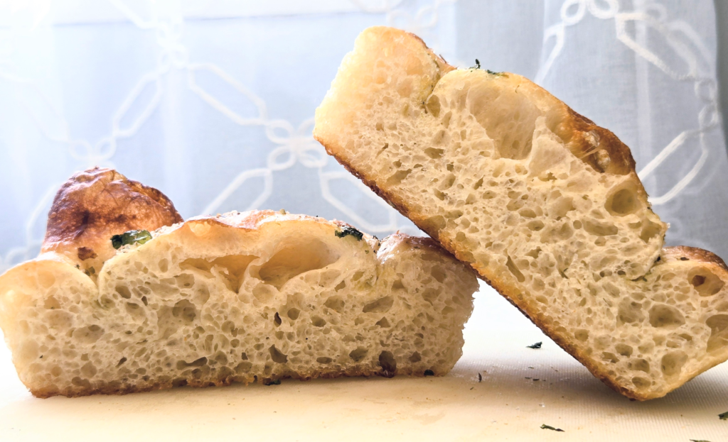side view of focaccia bread