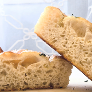 side view of focaccia bread
