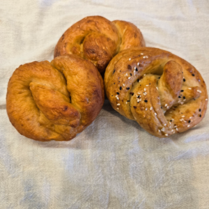 Variety of pretzels, Plain, Everything, Sesame, Jalapeno