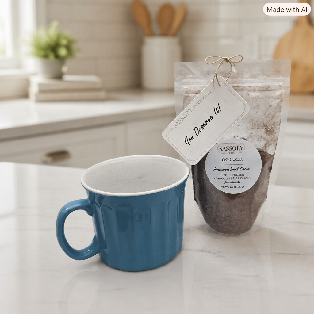 cocoa with sass tag saying you deserve it. 