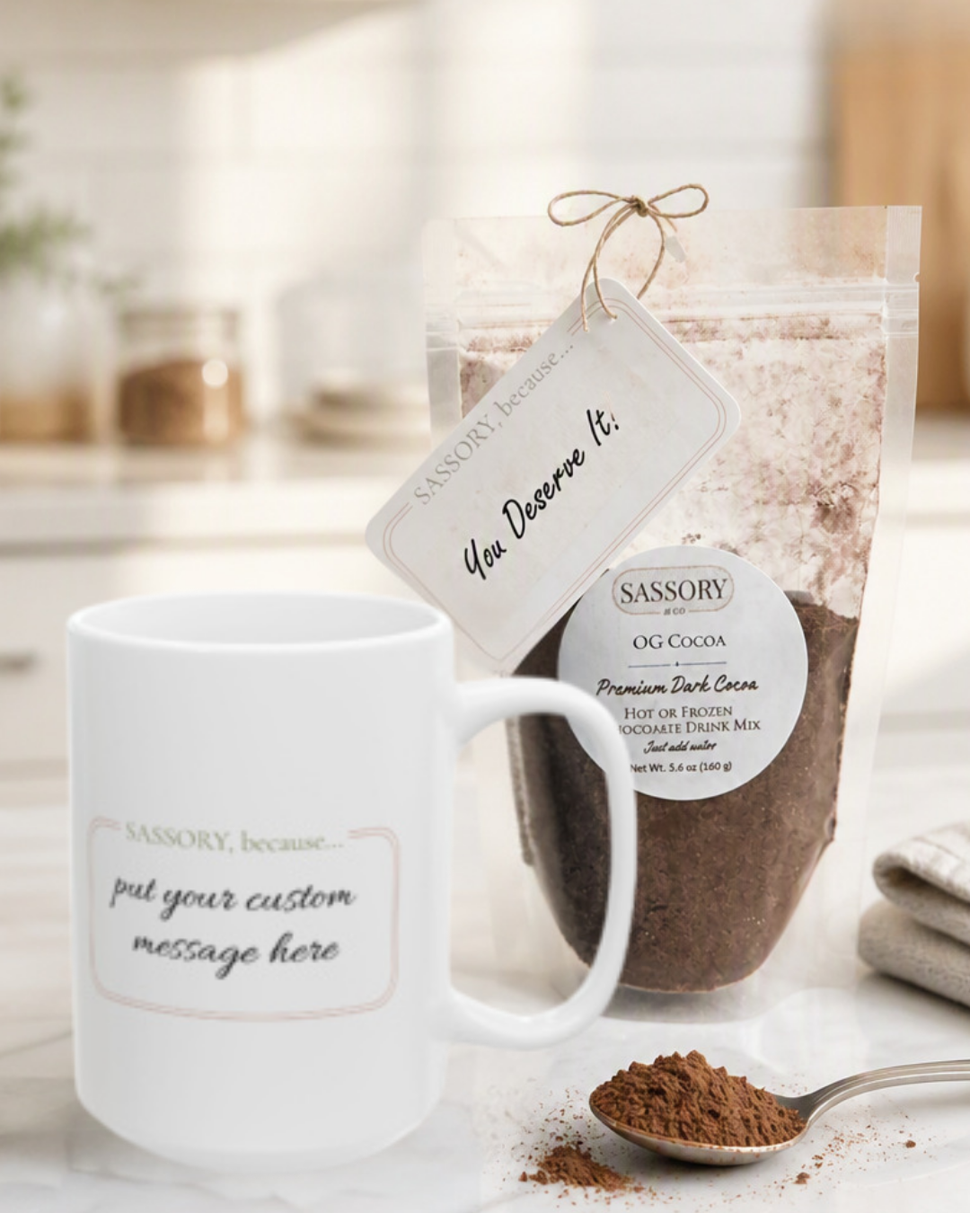 sass tag on cocoa or mug